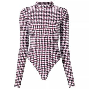Bandier Women’s Brio Houndstooth Bodysuit Long sleeve Quarterzip